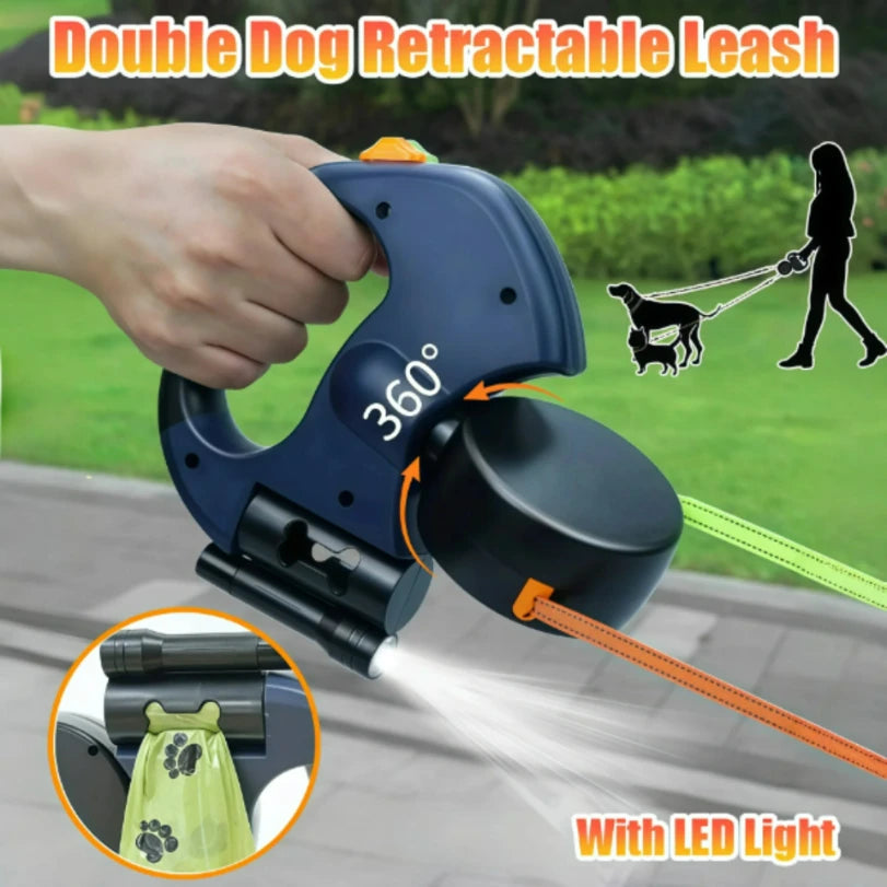 Dual Retractable Dog Leash with LED